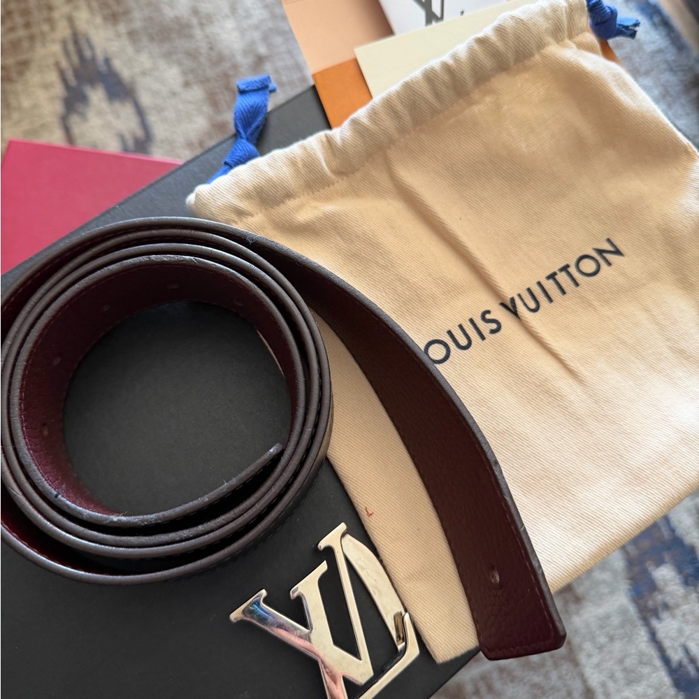 Louis Vuitton Men's Burgundy Belt with Silver Buckle